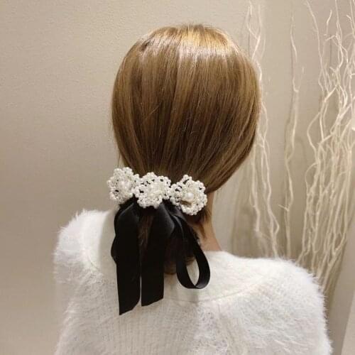 Korea Bow Hair Clips for Women French Elegant Pearl Ribbon Hairpin Adult Fashion Barrettes Popular Hair Accessories for Girls