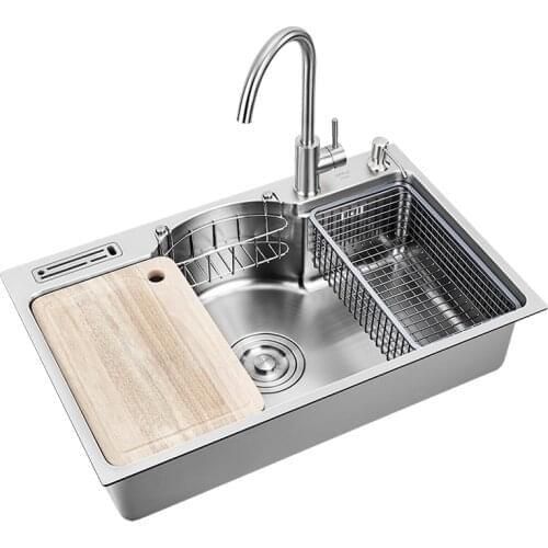 Multifunctional Kitchen Sink Stainless Steel 1.3 Mm Thickness Brushed Single Bowl with Basket Kitchen Sinks 78X48CM