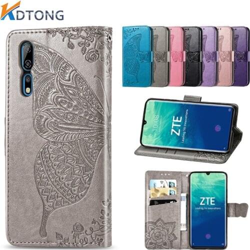 Fashion Butterfly Embossed Leather Phone Case For ZTE Axon 30 Ultra Blade 20 A7S Smart Axon 20 Solid Color With Card Slot Cases