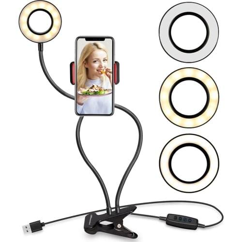 Desk Top Mount Cell Mobile Phone Stand Holder Bracket With LED Fill Light Live Broadcast Tiktok