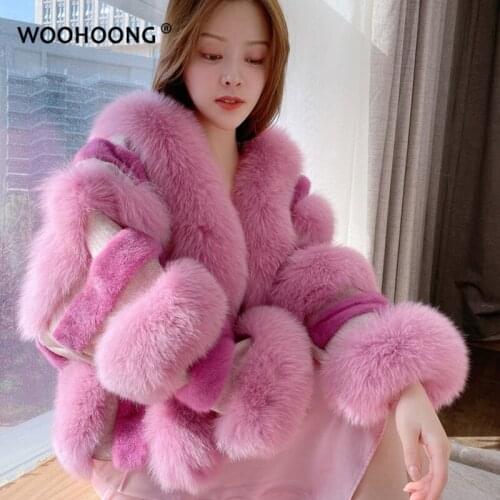 New Luxury Fox Fur New Women Mink Fur With Fox Fur Coat Jacket Loose Coat Striped Stitching Bat Style Korean Streetwear