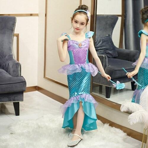 2021 New Little Girl Princess Cosplay Dress Summer Carnival Party Sequin Fancy Dress Girls Christmas Carnival Fishtail Skirt