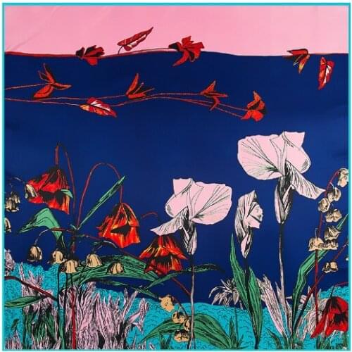 Luxury Brand 100% Silk Scarf Ocean Flowers Print Woman Square Scarves&Wraps Spanish Head Foulard Big Hijab Lady Bandana