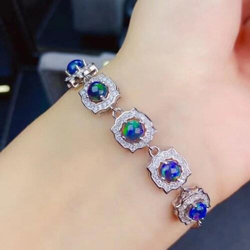 The Best Anniversary Gift 100% Natural and Real Black Opal chain bracelet 925 sterling silver Fine jewelry