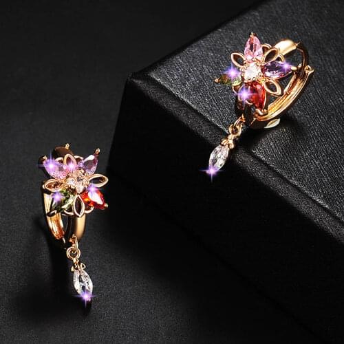1Pair 2021 New Design Water Drop Earrings Pendant Shine Colorful Rhinestone Gold Trendy Elegant Flower Earrings for Women Gift
