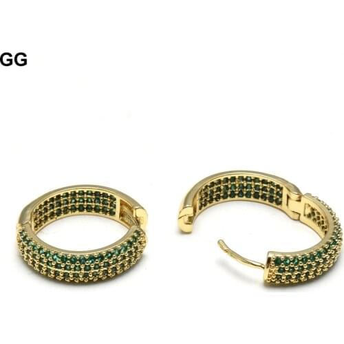 GG Jewelry 24mm Circle Hoop Gold Color Filled With Green Rainbow CZ Paved Bohemia Bohe Earrings Cute For Women
