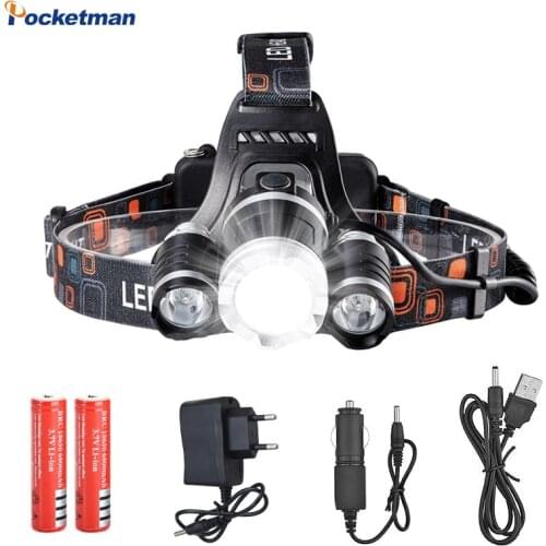 9000LM Headlamp LED 3x XM-L T6 Waterproof 4 Modes LED Headlamp Torch light for 18650 Rechargeable Battery