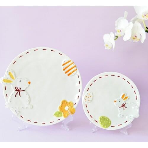 Cute cartoon rabbit plate creative girl western style tableware plate ceramic flat plate