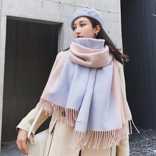 2019 New Warm Double-sided Scarf, Korean Version Dual-purpose Long Student Shawl Cold Proof. Cashmere Like 3201