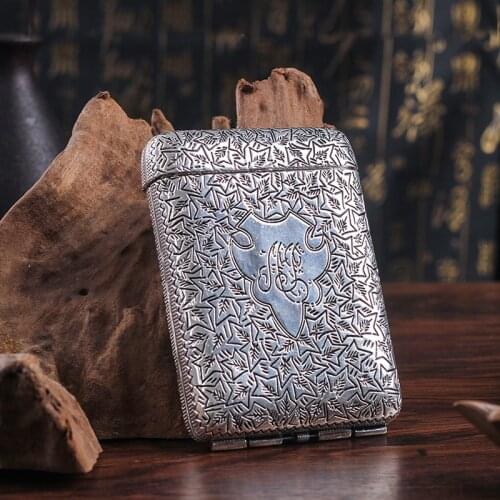 Vintage Metal Cigarette Case with Gift Box Container Mens Tobacco Box