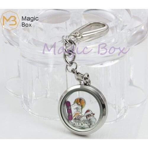 30mm Floating Charm Living Memory Lockets Keychain Stainless steel waterproof Key Ring Jewelry