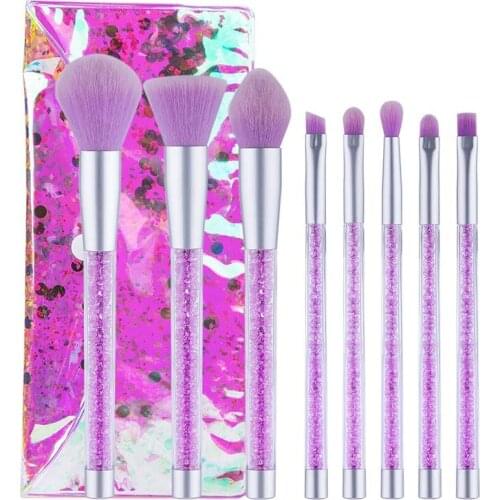 High quality black plastic handle synthetic hair purple 8pcs makeup brush kits flat powder brush sets