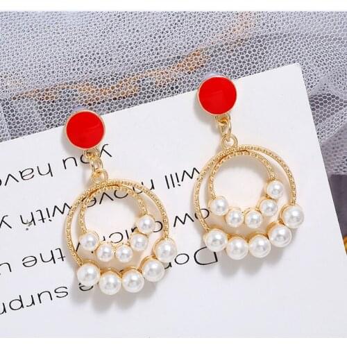 2020 Korean Round Earrings For Women Pearl Drop Earring Trendy Girls Cute OL Simple Heart Dangle Earrings Jewelry Accessories