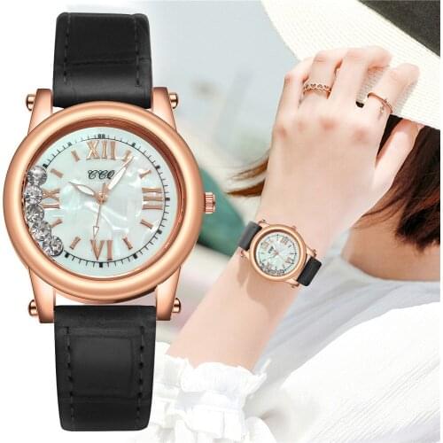 Fashion Moving Beads Pearl Shell Dial Women Quartz Watches Luxury Ladies Leather Strap Roma Wristwatch Clock Relogio Feminino