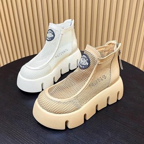 Womens Summer Boots 2021 Women Breathable Platform Ankle Shoes Height Increasing Ladies Thick Sole Hollow Out Casual Shoes