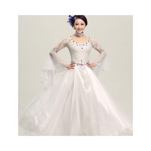 Woman modern dance Dress For Ballroom Dance Standard Ballroom white expansion skirt with lace Waltz/Tango/Fox-Trot/Flamenco