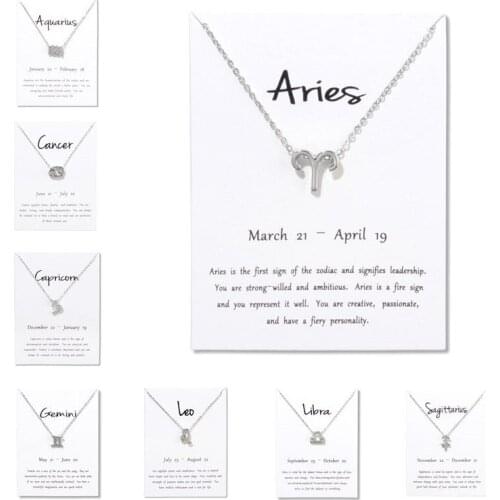 Zodiac Sign Necklace Silver Color Constellation Star Pendants Necklaces Women Choker Birthday Jewelry