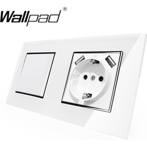 1 Gang Switch and EU Schuko Power Socket with Double USB Charging Ports 5.1DC 2.1A For EU Round Box Wallpad 156*86mm