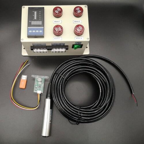 1 set Liquid level measure meter with 4 alarm buzzer with liquid water level sensor level alarm device with data logger