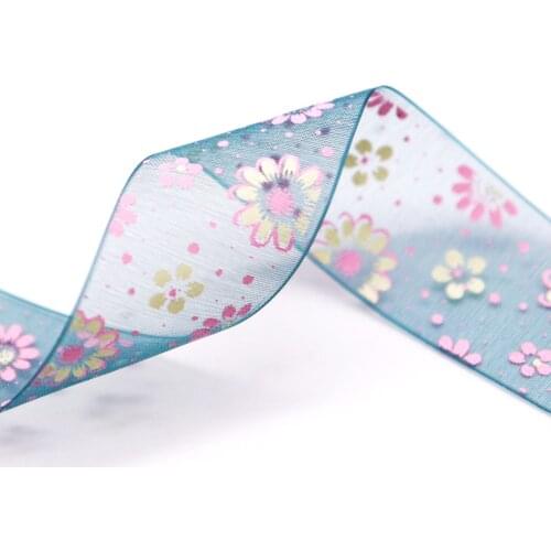 1pc 5Yard 25mm Organza Ribbon Lovely Flower Printed Ribbon Wedding Christmas Gift Wrapping DIY Sewing & Hair Bow Accessories
