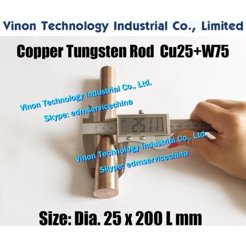 1PC PACK) Dia. 25x200Lmm Copper Tungsten Rod CuW75 (Copper 25%+Tungsten 75%), edm Tungsten Copper Alloy Electrode Bar D25mm