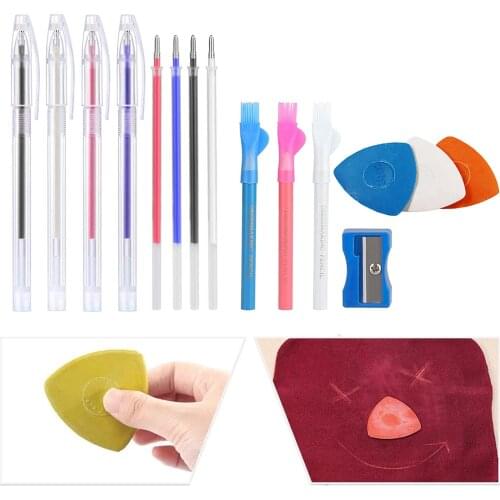 3pcs Tailors Chalk, Sewing Fabric Markers Tracing Tools, ,4PCS Heat Erasable Fabric Marking Pens with 4 Refills, Sewing Pencils