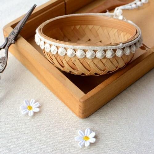 5 Meters/lot Beige Lace Fabric Cotton Lace Trim DIY Garment Curtain Wedding Decor Sewing Accessories Cotton Pompom Ribbon