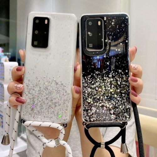 Necklace Case for Huawei Y6P Y5P Y7P Honor 30s 30 20 Pro X10 10i P40 P30 Lite Pro Y6 Y7 Y9 2019 Lanyard Crossbody Glitter Cover