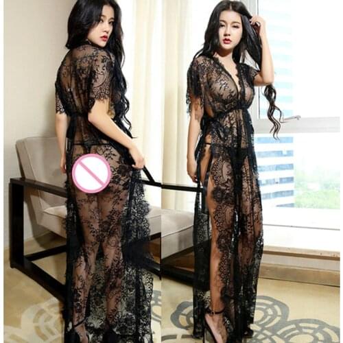 Deep V long slips black lace full slips women hot intimates sexy slip underwear