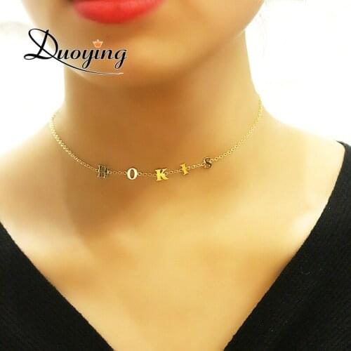 Duoying Letters Vote Choker Necklaces 6 mm Pave Letter Custom Name Personalized Necklaces Minimalism Vote Necklaces for Women