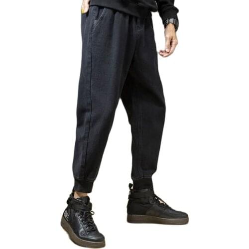 Autumn winter 2021 Loose Beam Denim Jeans With Elastic Band Casual Male Harem Large Size 3XL Baggy Workwear Trousers