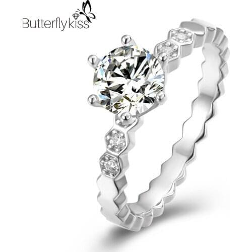 BK 1ct Moissanite Ring White/Yellow/Rose Gold Genuine Gold 585 DE Color Diamond Rings Ladies Gift For Woman Fine Jewelry