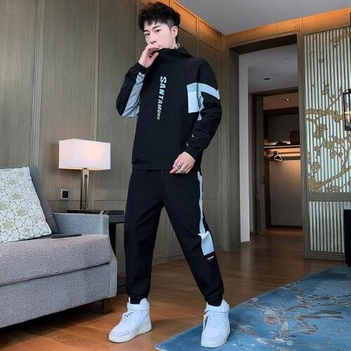 Mens Sets Spring Autumn Mens Tracksuit Mens New Hooded Casual Jacket +Elastic Waist Pants 2 Piece Sets Mens Clothing