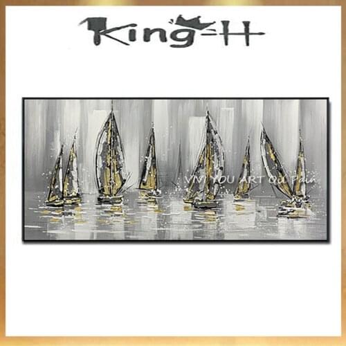 Nordic Creative Gray Ship Foil Wall Art Canvas Hand painted Calm Modern Abstract Painting Wall Pictures for Living Room