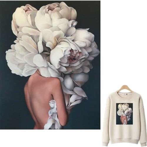 Literary Girl Iron-On Transfer For Clothing Washable T-Shirts Heat Transfer Thermal Stickers Vintage Oil Painting Style Patches