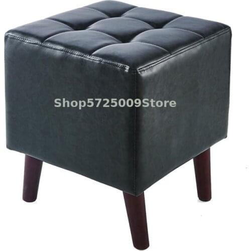 Small Stool Household Tea Table Stool Living Room Stool Creative Sofa Stool Solid Wood Pier Door Square Stool Leather Pier Shoes