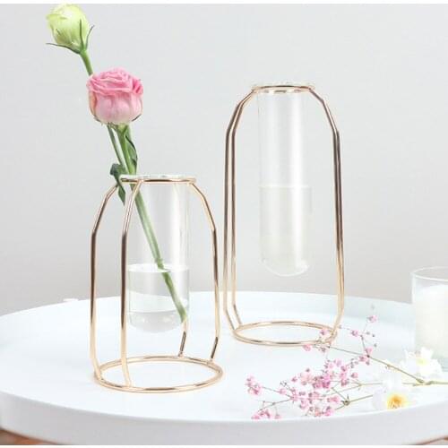 Nordic Style Golden Iron Line Vase Hydroponic Plant Flower Vase Simple Metal Rack Bottle Ornament Modern Home Decor jarrones Hot