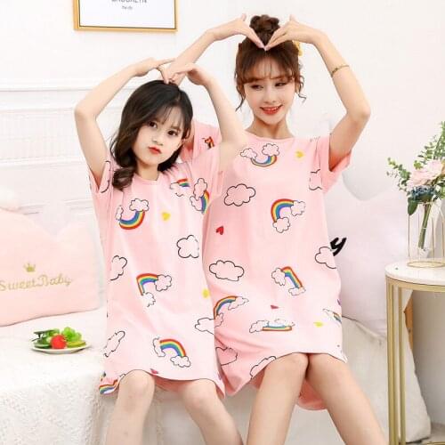 New Summer Girls Nightgown Pajamas Kids Rainbow Nightdress Cute Cotton Child Baby Sleeping Dress Teenager Girl Sleepwear