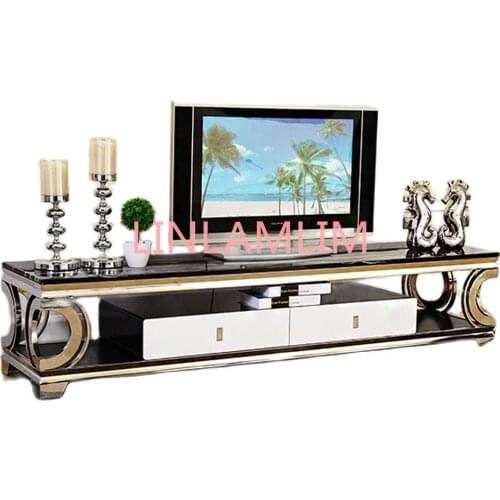 Natural marble Stainless steel TV Stand modern Living Room Home Furniture tv led monitor stand mueble tv cabinet mesa tv table