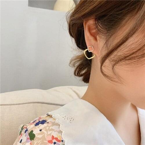 TIMEONLY Korean Simple Shiny Rhinestone Square Earrings for Women Hollow Out Geometric Layered Statement Earrings Bijoux Femme