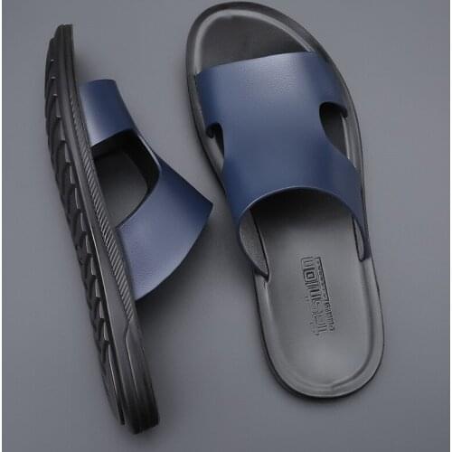 New Leather Summer Slippers Bath Men Outdoor Breathable Fashion Beach Shoes Flip Flops Indoor Slides Man Flat Sandals
