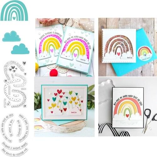 Cute Rainbow Cloud Words Combinable Transparent Clear Stamps Matchable Cutting Dies for DIY Scrapbooking Cards Crafts New 2020