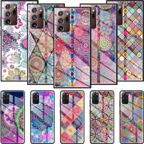 Glass Case for Samsung S20 FE S21 S10 S9 S8 Capa For Galaxy Note 20 Ultra 10 Plus 9 Phone Cover Floral Paisley Flower Mandala