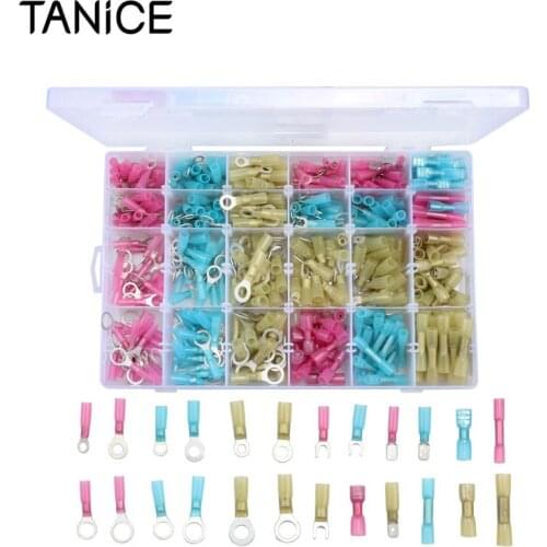TANiCE 480Pcs High Quality Insulated Crimp Terminals Spade Ring Butt Heat Shrink Electrical Connector With Box For Marine
