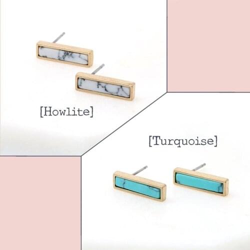 Boho Tribal White Blue Turquoises Stone Stud Earrings for Women Girl Gold Color Small Geometry Bar Rod Earring Brincos