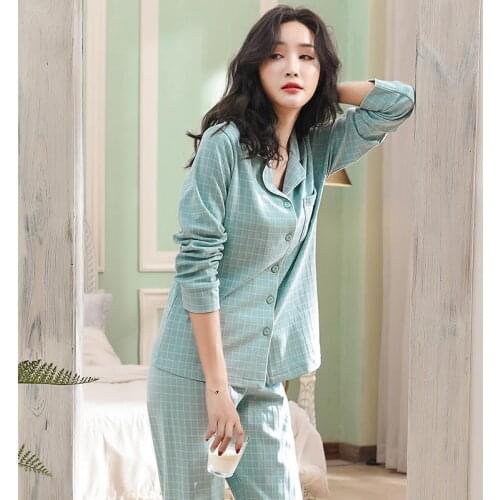 Spring 100% cotton women pajamas sets sexy plaid pijamas women pyjamas casual tracksuit ladies sleepwear pijamas mujer