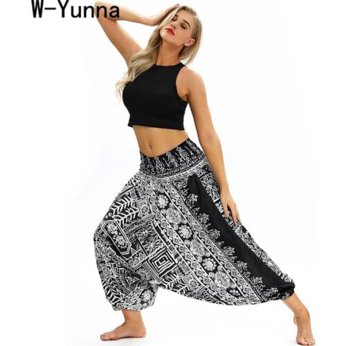 W-Yunna New Panelled Harajuku Printed Boho Pantalon Femme Wide Waist Wide Leg Loose Streetwear Trousers Women Hip Hop Punk Pants