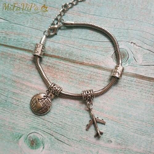 MiFaViPa Fashion Plane Bracelet Earth Airplane Pandent Jewelry Bracelets for Women Simple Alloy Silve Color Antique Bracelet