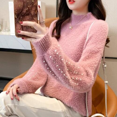 Women winter Oversize Basic Knitted half Turtleneck Sweater Female Solid Turtleneck Collar Pullovers Warm 2020 New Arrival