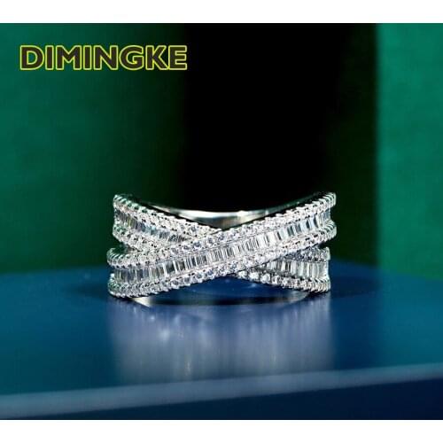 DIMINGKE X-shaped Cross Super Flash High Carbon Diamond Woman Ring S925 Sterling Silver 18K Gold Fine Jewelry Wedding Party